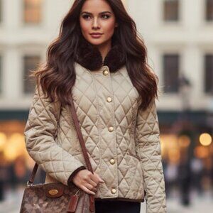 COACH Quilted Jacket with Fur Collar size S